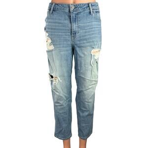 Hollister Girlfriend Blue Denim High Rise Distressed Ankle Straight Leg Jeans 15